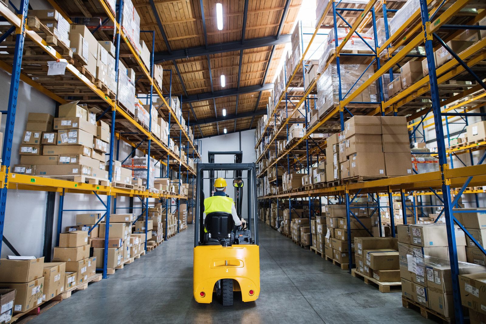 Warehouse shelves with goods